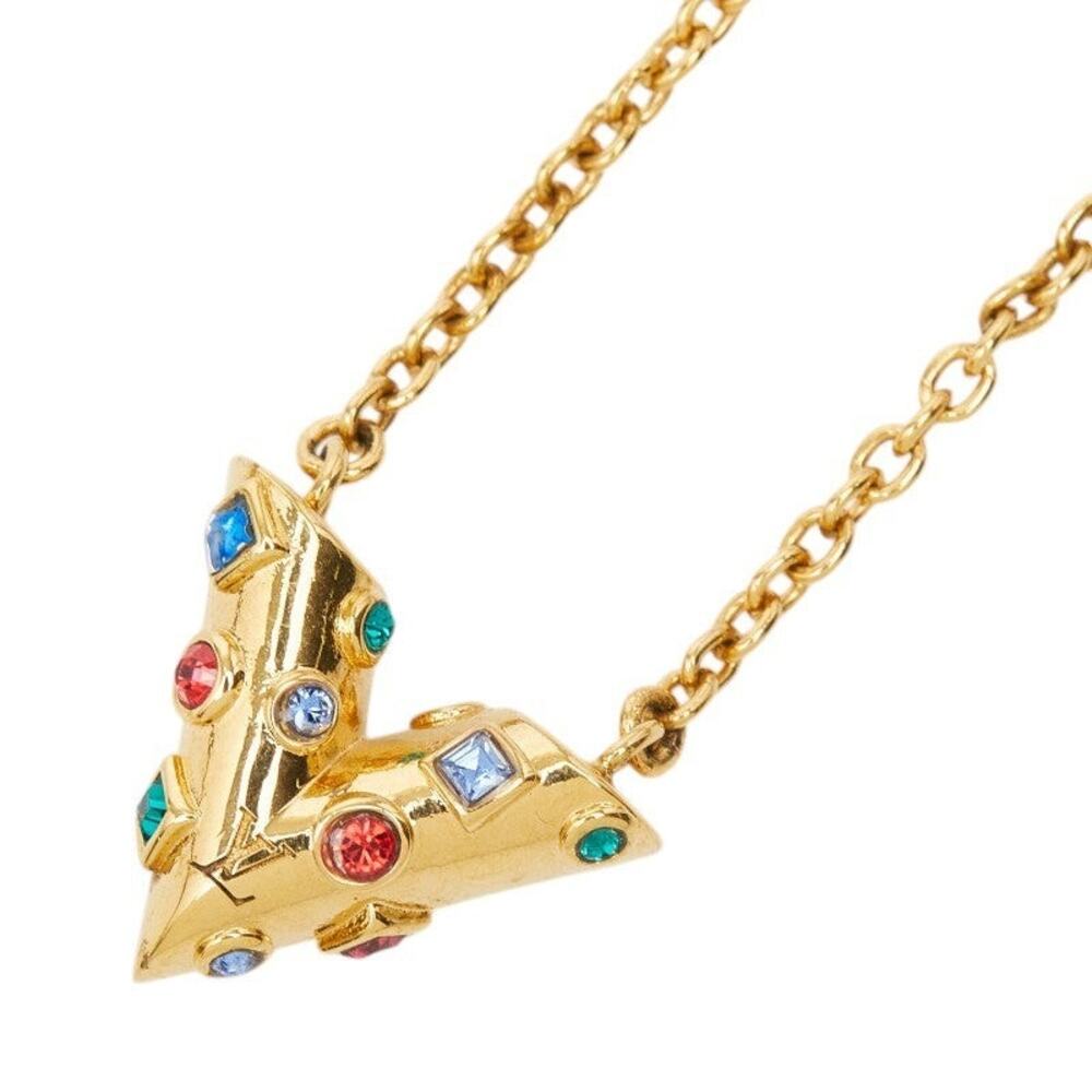 Louis Vuitton Collier Essential V Planet Pendant Necklace Gold Plated Rhinestone